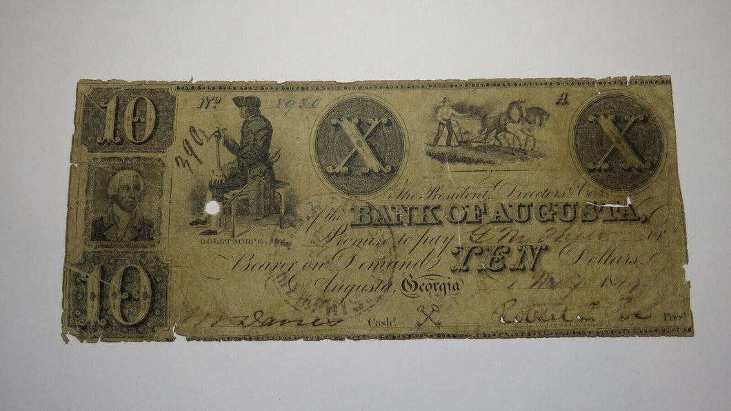 $10 1849 Augusta Georgia GA Obsolete Currency Bank Note Bill Bank of Augusta