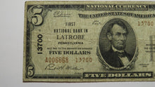 Load image into Gallery viewer, $5 1929 Latrobe Pennsylvania PA National Currency Bank Note Bill! #13700 RARE