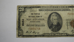 $20 1929 West Alexander Pennsylvania PA National Currency Bank Note Bill #8954