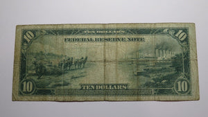 $10 1914 Kansas City Missouri Federal Reserve Large Bank Note Bill! Blue Seal VG