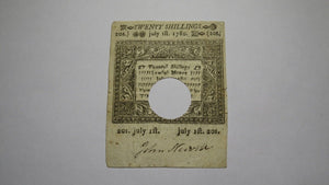 1780 Twenty Shillings Connecticut Colonial Currency Bank Note Bill RARE 20s