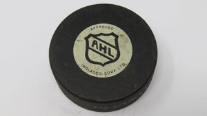 1990s Albany River Rats AHL Official InGlasco Game Used Puck Defunct Hockey Team