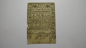 1786 Two Shillings Six Pence Rhode Island Colonial Currency Bank Note Bill 2s6d