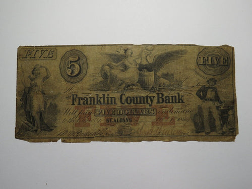 $5 1859 St. Albans Vermont VT Obsolete Currency Bank Note Bill! Franklin County