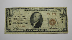 $10 1929 Highland Park New Jersey NJ National Currency Bank Note Bill #12598