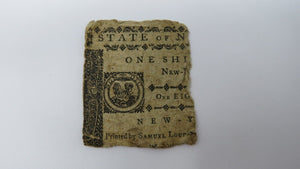 1776 One Shilling New York NY Colonial Currency Bank Note Bill
