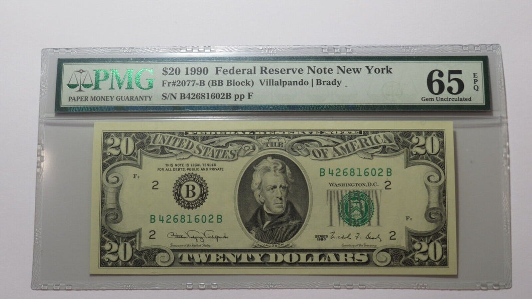 $20 1990 New York City NY Federal Reserve Currency Bank Note Bill PMG UNC65EPQ