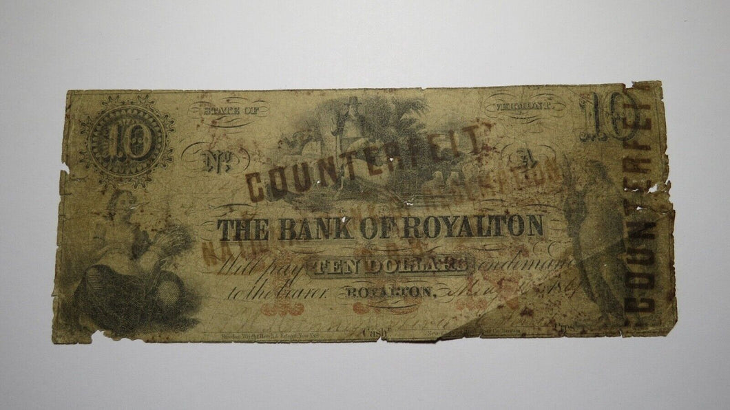 $10 1861 Royalton Vermont VT Obsolete Currency Bank Note Bill! Bank of Royalton