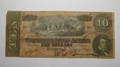 $10 1864 Richmond Virginia Confederate Currency Bank Note Bill T68 Fine Shape