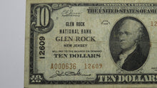 Load image into Gallery viewer, $10 1929 Glen Rock New Jersey NJ National Currency Bank Note Bill Ch. #12609 VF
