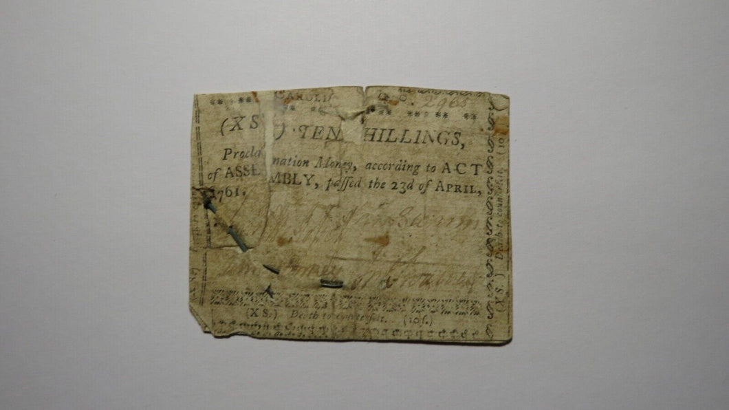 1761 Ten Shillings North Carolina NC Colonial Currency Bank Note Bill! RARE 10s
