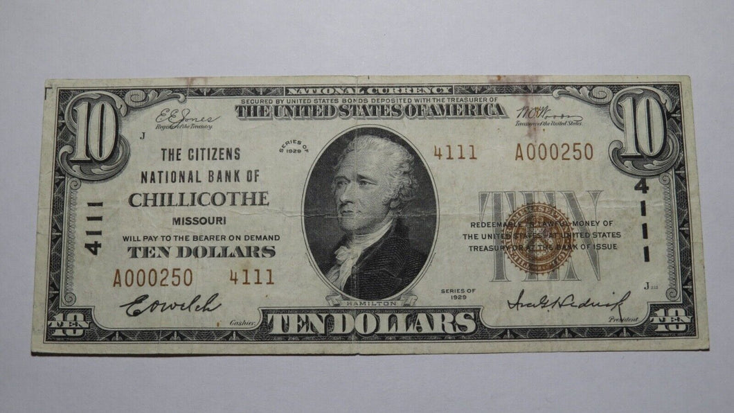$10 1929 Chillicothe Missouri MO National Currency Bank Note Bill Ch. #4111 VF!