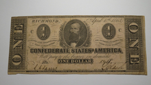 Load image into Gallery viewer, $1 1863 Richmond Virginia VA Confederate Currency Bank Note Bill RARE! T62 RARE