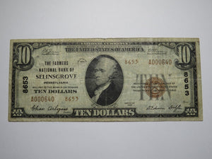 $10 1929 Selinsgrove Pennsylvania PA National Currency Bank Note Bill #8653 FINE
