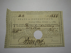 1789 Connecticut Pay Table Office Colonial Currency Note Bill! Peter Colt Signed