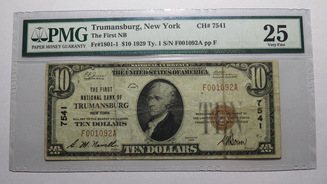 $10 1929 Trumansburg New York NY National Currency Bank Note Bill Ch #7541 VF25