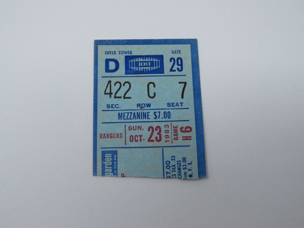 October 23, 1983 New York Rangers Vs. New York Islanders NHL Hockey Ticket Stub