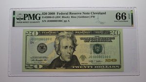 $20 2009 Serial Number 100 Federal Reserve Bank Note Bill Serial Near Solid #