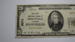 $20 1929 Greenville Alabama AL National Currency Bank Note Bill! Ch. #5572 VF!