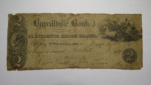 $2 1837 Burrillville Rhode Island RI Obsolete Currency Bank Note Bill BV Bank