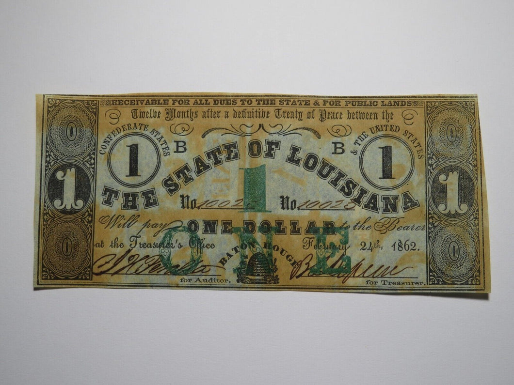 $1 1862 Baton Rouge Louisiana LA Obsolete Currency Bank Note Bill Crisp UNC+