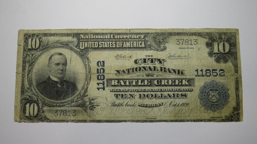 $10 1902 Battle Creek Michigan MI National Currency Bank Note Bill Ch #11852