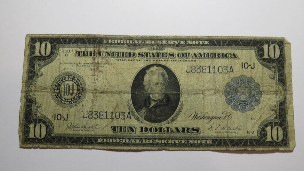 $10 1914 Kansas City Missouri Federal Reserve Large Bank Note Bill! Blue Seal
