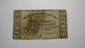 $.50 1862 Holly Springs Mississippi Obsolete Currency Bank Note Bill Central RR