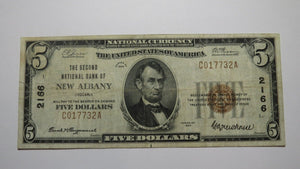 $5 1929 New Albany Indiana IN National Currency Bank Note Bill Charter #2166 VF