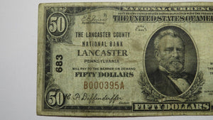 $50 1929 Lancaster Pennsylvania PA National Currency Bank Note Bill Ch #683 RARE