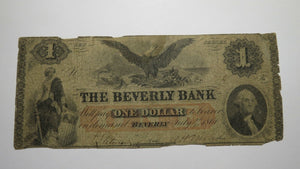 $1 1861 Beverly New Jersey NJ Obsolete Currency Bank Note Bill! Beverly Bank!