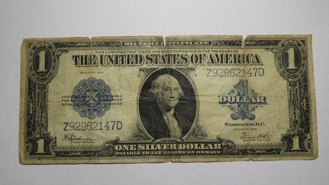 $1 1923 Silver Certificate Large Bank Note Bill Blue Seal One Dollar Good!