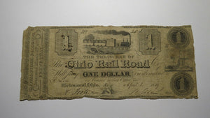 $1 1839 Richmond Ohio OH Obsolete Currency Bank Note Bill! Ohio Rail Road