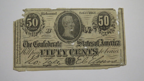 $.50 1864 Richmond Virginia VA Confederate Currency Bank Note Bill RARE T72!