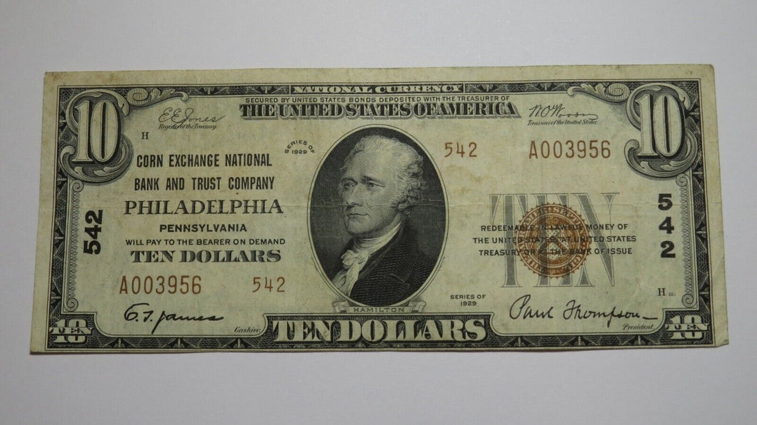 $10 1929 Philadelphia Pennsylvania PA National Currency Bank Note Bill #542 VF