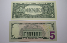 Load image into Gallery viewer, 2 $1 &amp; $5 2003 Matching Fancy Serial Numbers Federal Reserve Bank Note Bills UNC