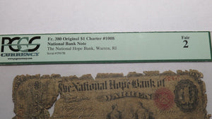 $1 1865 Warren Rhode Island RI National Currency Bank Note Bill #1008 Ace!