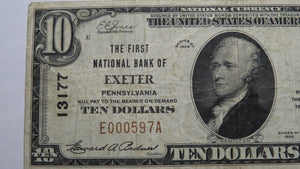 $10 1929 Exeter Pennsylvania PA National Currency Bank Note Bill #13177 VF!