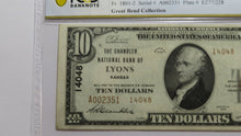 Load image into Gallery viewer, $10 1929 Lyons Kansas KS National Currency Bank Note Bill Ch. #14048 UNC62 PCGS