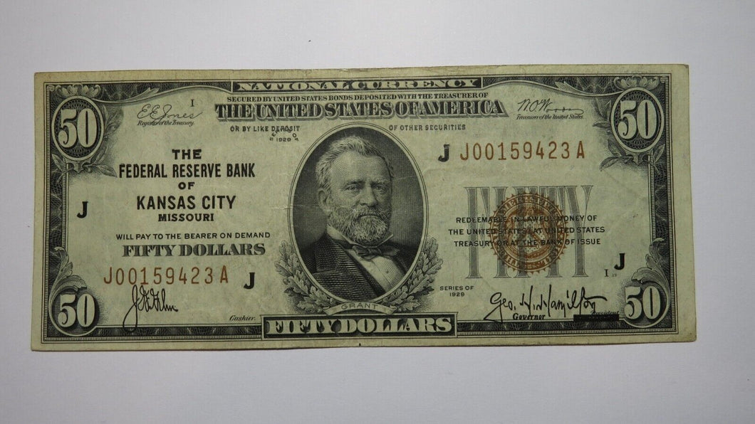 $50 1929 Kansas City MO National Currency Note Federal Reserve Bank Note VF++