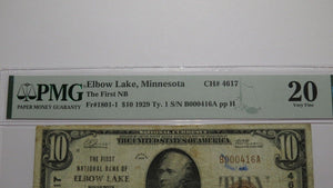 $10 1929 Elbow Lake Minnesota MN National Currency Bank Note Bill #4617 VF20 PMG