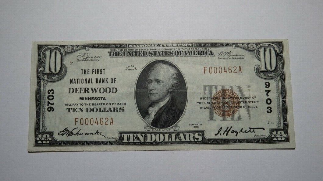 $10 1929 Deerwood Minnesota MN National Currency Bank Note Bill Ch. #9703 XF+