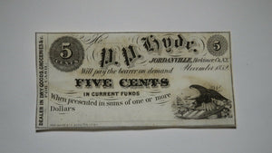 $.05 1852 Jordanville New York NY Obsolete Currency Bank Note Bill Herkimer CU+