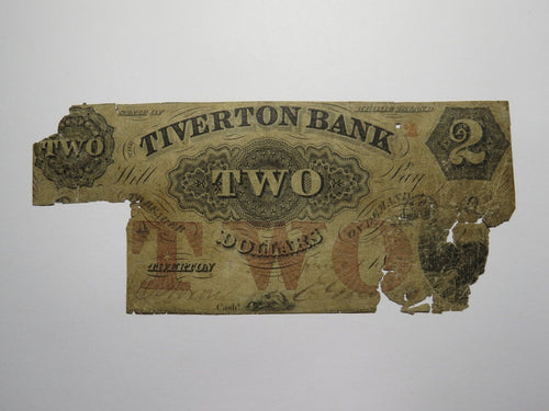 $2 185_ Tiverton Rhode Island RI Obsolete Currency Bank Note Bill! Tiverton Bank