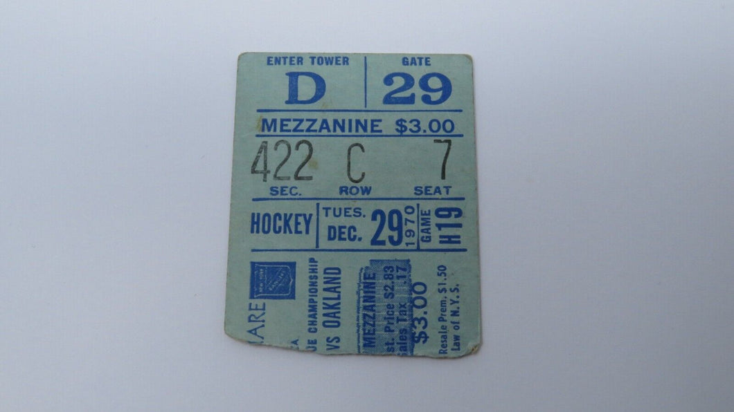 December 29, 1970 New York Rangers Vs. Oakland Seals NHL Hockey Ticket Stub