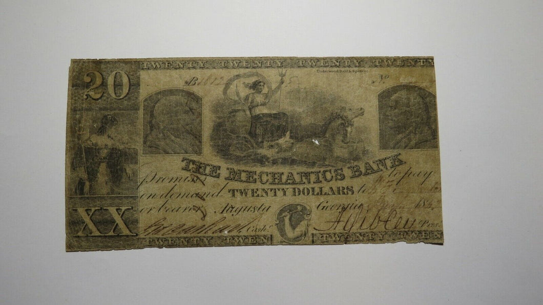 $20 1857 Augusta Georgia GA Obsolete Currency Bank Note Bill! The Mechanics Bank
