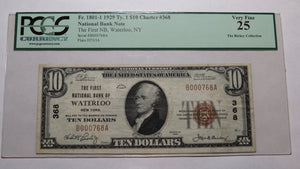 $10 1929 Waterloo New York NY National Currency Bank Note Bill Ch #368 VF25 PCGS