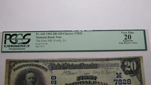 $20 1902 Everly Iowa IA National Currency Bank Note Bill Ch. #7828 VF20 PCGS