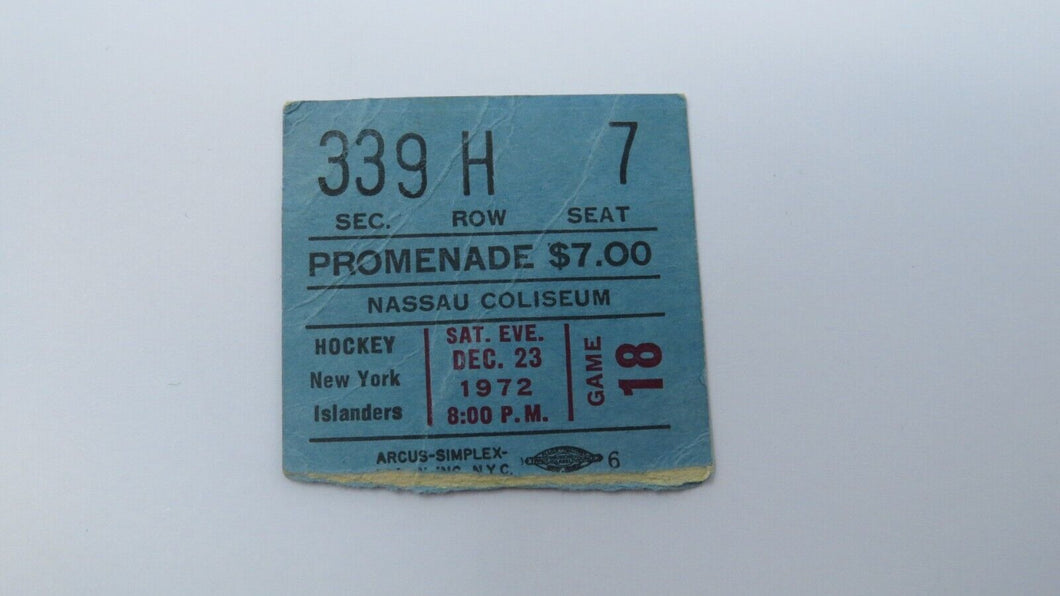 December 23, 1972 New York Islanders North Stars Hockey Ticket Stub Smith 2nd W!