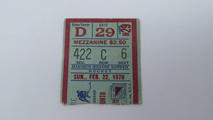 February 22, 1970 New York Rangers Vs Maple Leafs 1000th Win Hockey Ticket Stub